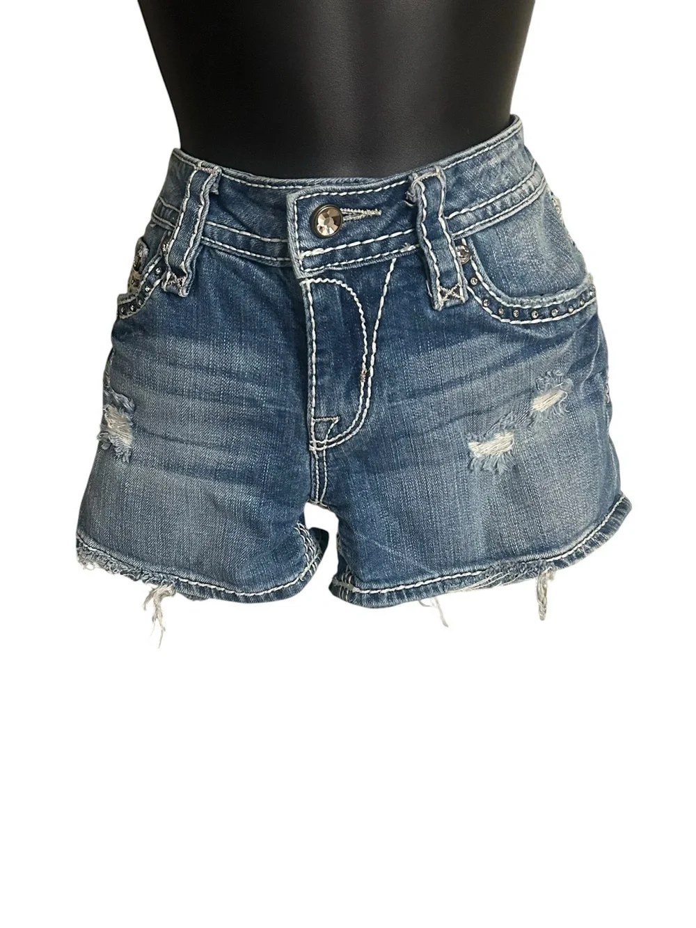 Rock Revival Denim Distressed Women’s Shorts - Blue Jean Denim Size 28